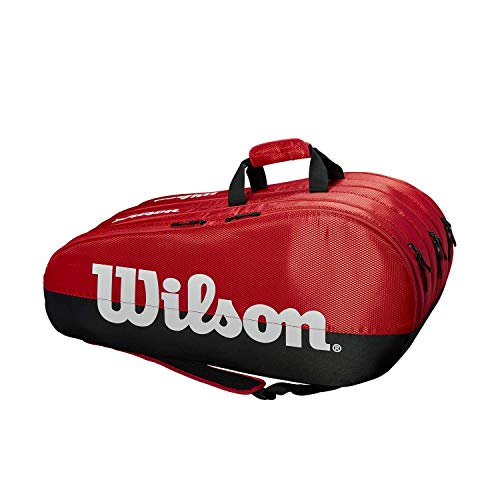 Wilson Bolsa para raquetas de tenis, Team, 3 compartimentos, Hasta 15 raquetas, Rojo/negro/blanco, WRZ857915