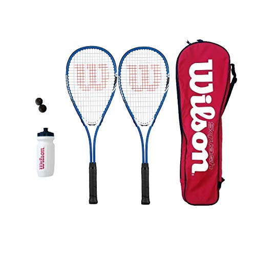 Wilson Hyper Team 500 - Juego de raquetas de squash con bolas de squash y botella de agua (set azul)