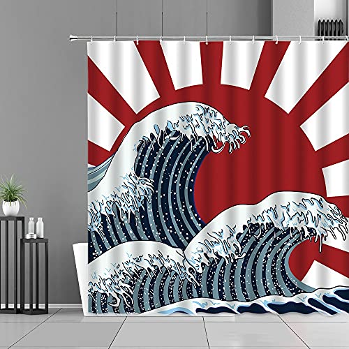 XCBN Cortinas de Ducha de Gran Ola de Kanagawa, patrón de Olas de mar, decoración de Paisaje, Cortina de baño Impermeable A5 200x200cm