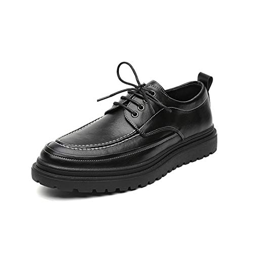 Zapatos casuales Zapatos de Oxford de los hombres Puntotra de cuero de la microfibra blanca Plataforma de cuero redonda Faucet antideslizante (Color : Black, Size : 39 EU)