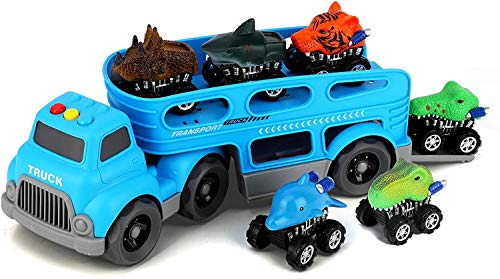 BeebeeRun Dinosaurio del Juguete Camión de Transporte,6 Dinosaurio Animal Figuras Coche,Juguetes Niños 3-8 Años,Educativo Juguete