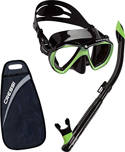 Cressi Ranger & Tao Semi-Dry - Combo Set Máscara y Snorkel, Unisex, Negro/Verde Fluo