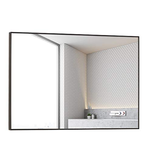 Espejo de baño, Reborde de Metal de Aluminio, Espejo de Pared con Marco, Espejo de vanidad Lateral Estrecho Rectangular (Color : Negro, Tamaño : 60 * 80cm)