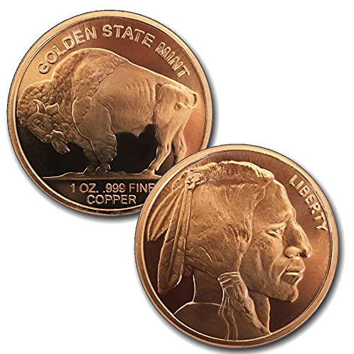 Fantástica onza (28-29 gramos) redonda (Ø: 39mm) de cobre puro, replica en cobre la de la mítica moneda de oro"BUFFALO", USA