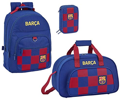 FC Barcelona - Mochila de deporte y estuche para lápices, 3 compartimentos