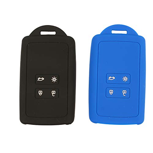 Futheda - 2 Fundas de Silicona para Mando a Distancia de Coche, 4 Botones, sin Llave, Funda Protectora para la Piel, Accesorios compatibles con Koleos Kadjar 2017 Megane 2016, Color Negro y Azul