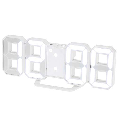 HERCHR Reloj de Pared de 3D LED Digital, Reloj LED Multifuncional Reloj de Pared Digital Grande LED-24H Pantalla de Tiempo(Blanco)