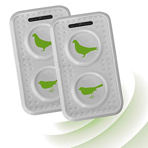 ISOTRONIC® Defensa de palomas, Espantapájaro para el balcón, Alimentado por batería, Protección por ultrasonido y con alto alcance - Paquete de 2 piezas