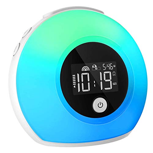 iYeHo - Reloj despertador inalámbrico para recámara, luz de despertar de música con altavoces Bluetooth, luz nocturna regulable que cambia de color, reloj despertador para personas con sueño pesado