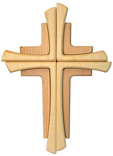 Kaltner Präsente Idea de regalo – Crucifijo de pared de madera auténtica de haya, crucifijo para la pared, 35 cm, moderno