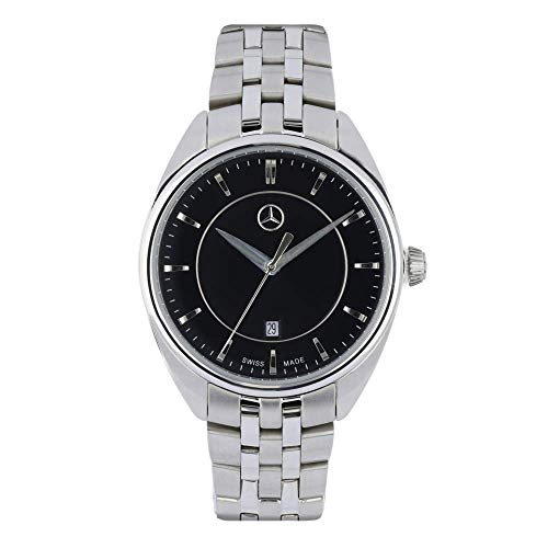 Mercedes Benz Original - Reloj de pulsera para mujer (acero inoxidable, 32,5 mm), color plateado y negro
