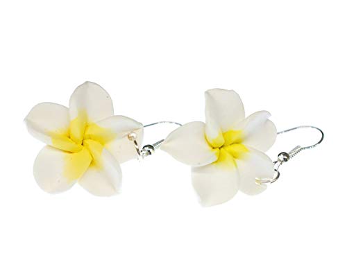 Miniblings pendientes de flores frangipani de flores pendientes con motor Plumeria Surf arcilla blanca - plata I joyería de los pendientes pendientes de la manera hecha a mano