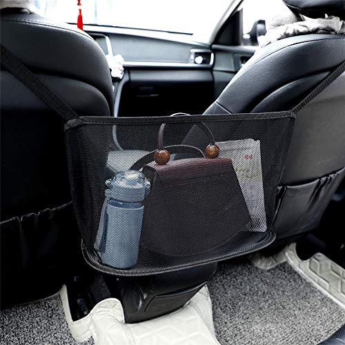 MOEGFY Red de bolsillo para bolso de mano, organizador de asiento trasero de coche para bolso y artículos más pequeños, red de almacenamiento entre dos asientos, bolsa de almacenamiento colgante