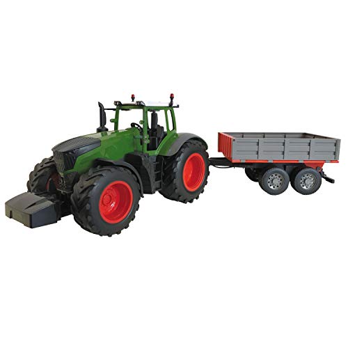 Mondo -8001011635214 Mondo Motors-Farm Tractor with Trailer RC-Tractor con Remolque, Juguete teledirigido - 2,4 GHz teledirigido - Cala 1:16 - Función transporte/descarga-63521, Color Verde, 63521