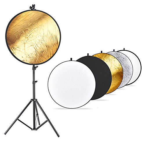 Neewer Foto Estudio Kit de Reflector y Soporte de Iluminación: 110Cm Reflector Multidisco 5 en 1, Soporte de Luz de 190Cm y Soporte de Abrazadera Metálico para Fotografía de Retratos