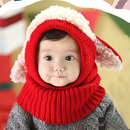 OKZYT Sombrero for el bebé del Invierno del bebé Encantadora Linda de Calentamiento de Lana Cofia de la Capilla de la Bufanda capsula los Sombreros (Rojo) (Color : Red)