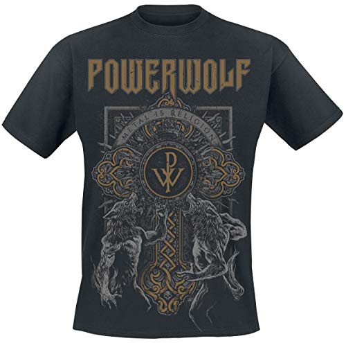 Powerwolf Wolf Cross Hombre Camiseta Negro L, 100% algodón, Regular