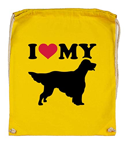 Printlebnis24 - Bolsa de tela (algodón bio), diseño con texto "I Love My Setter", color amarillo, tamaño talla única