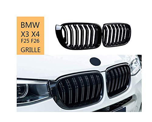 Rejilla frontal Kidney para BMW X Series X3 X4 F25 F26 2014 – 2018, ABS brillante, color negro
