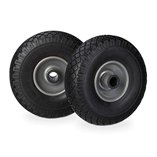 Relaxdays Set de dos ruedas de carretilla, Neumático de goma 3.00-4, Eje de 25mm, Hasta 100 kg, Negro-gris