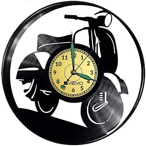 Reloj de pared Vespa con disco de vinilo, reloj retro, gran reloj, estilo espacial, decoración del hogar, gran regalo para amigo, hombre, vinilo, decoración para el hogar, habitación inspiradora