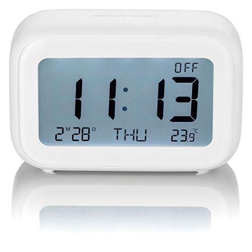 SEBSON Reloj Despertador Digital Blanco a Pilas, Reloj de Mesa con pulsador de repetición de Alarma, Indicador de Temperatura, Gran número, 109x72x40mm