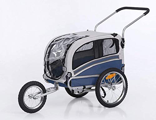 Sepnine Remolque Bicicleta Perros Carro Cochecito para Transporte Mascota 2 En 1 Convertible En Carro para Correr con Barra Y Kit De Footing Azul