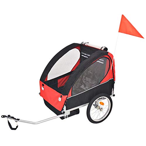 SOULONG Remolque de Bicicleta para niños Rojo y Negro 30 kg,Es Adecuado para 1 a 2 niños,137 x 77 x 87 cm