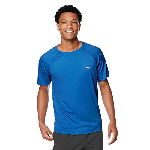 Speedo UV Swim Shirt Short Sleeve Regular Fit Solid Rash Guard - Camisa, Turkish Sea, Medium para Hombre