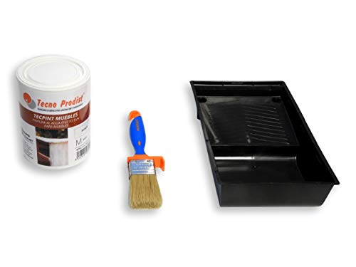 TECPINT MUEBLES de Tecno Prodist - 750 ml (Blanco Roto) Pintura a la Tiza - Ideal para pintar Muebles - Calidad Profesional (BLANCO + BROCHA)