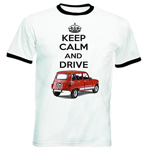 TEESANDENGINES - Camiseta para hombre Renault 4 GTL SOLIDO Keep Calm Black Ringer Blanco blanco XL