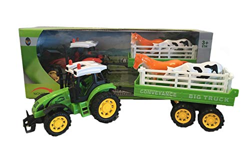 Tractor con Remolque de Juguete Tractor agrícola con Tanque, arado, henificadora, Tractor de fricción, Color Aleatorio (vagón de Remolque)