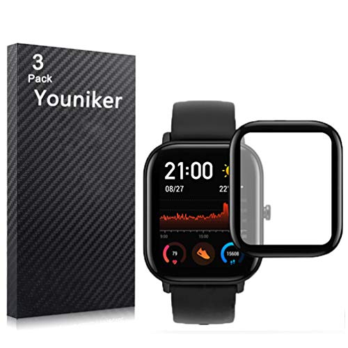 Youniker 3 Unidades Protector de Pantalla Compatible para Amazfit GTS Smartwatch 3D Curvo Cobertura Completa Resistente a los arañazos Soft Reloj Protector Pantalla