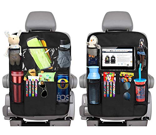2 protectores para el respaldo del coche, bolsillos grandes y soporte para tableta de iPad, organizador de asiento trasero para niños, protección para el coche (negro)