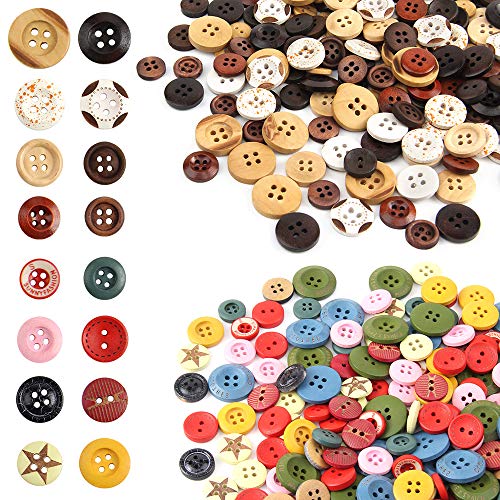 400 Piezas Botones Costura Madera Retro Redonda Botones Costura para manualidades de DIY Coser Artesanía Decoraciones Hechas a Mano de Bricolaje Tamaño mixto
