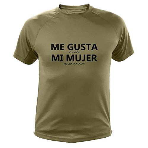 AtooDog Camiseta de Caza, Me Gusta Cuando mi Mujer me Deja IR a Cazar (30170, Verde, M)