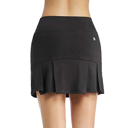Geekbuzz - Falda femenina dinámica, deportiva, plisada, con bolsillos y pantalones cortos, para tenis, golf, correr, Mujer, color Negro (, tamaño 40