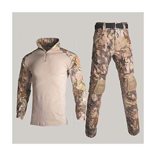 HXSZWJJ Camisa del Uniforme Militar + Pantalones con la Rodilla Cojines de Codo al Aire Libre Paintball táctico Ghillie Traje de Camuflaje Ropa de la Caza (Color : Tan Python, Size : XXL)