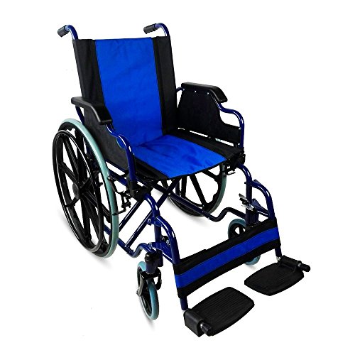 Mobiclinic, modelo Giralda, Silla de ruedas para minusválidos, plegable, ortopédica, de acero, reposapiés, reposabrazos, color Azul, asiento 43 cm, ultraligera
