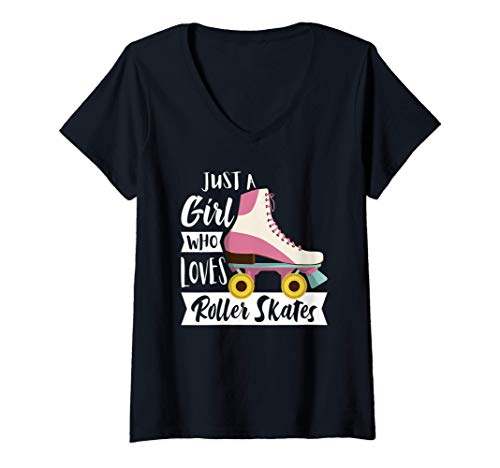 Mujer Retro Patines De Ruedas Roller Skates 1970s 1980s Disfraz Camiseta Cuello V