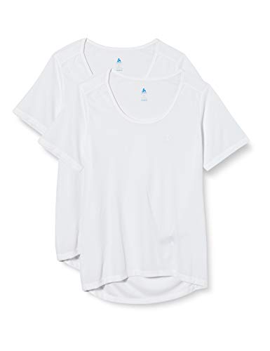Odlo Camiseta Interior Bl Top Crew Neck S/S Active Cubic Light para Mujer, 2 Unidades, Mujer, Camiseta, 192281_10000_XL, Blanco, Extra-Large
