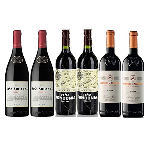 Pack Vino Top Rioja 6 botellas. 2 Viña Tondonia Reserva, 2 Viña Murrieta Reserva y 2 Viña Ardanza Reserva