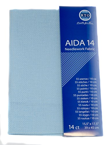 RTO Cuenta de la Tela Aida r.t.o, 14, 100 por ciento de algodón, Color Azul, 49 x 45 cm