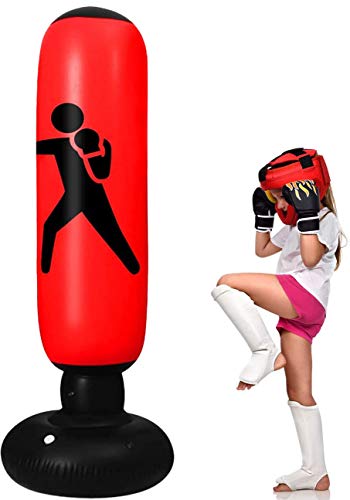 Saco de Boxeo Inflable para niños Saco de Boxeo de 160 cm con Soporte Saco de Boxeo autoportante Robusto para Entrenamiento de Boxeo y kárate para jóvenes