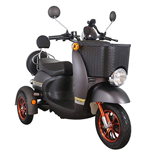Scooter eléctrico de movilidad con 3 ruedas, estilo retro, color negro, con cesta frontal, 500 W, 60 V100 Ah, GreenPower