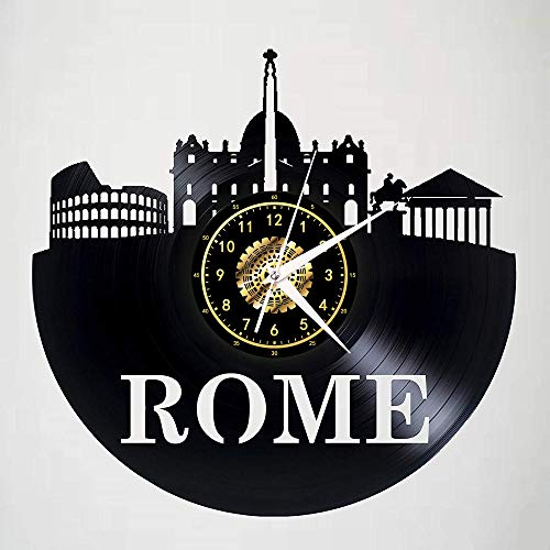SKYTY Reloj de Pared de Vinilo Rome-St. Peter's Basilica - Retro Atmosphere Silhouette Record Regalo Hecho a Mano Cool Home Art Decor No led 12 Inch