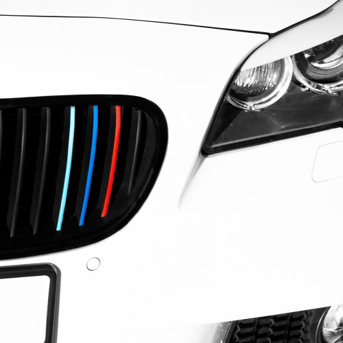 Tiras adhesivas para los riñones para todos los modelos de BMW - COLORES LISOS - Set de 24 pegatinas para automóvil , set de 4 colores (azul oscuro, rojo, blanco, azul claro)