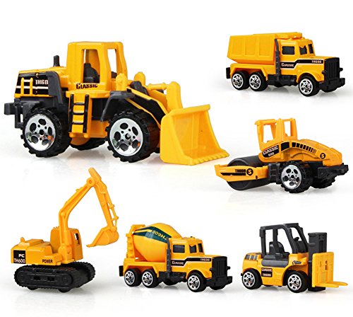 TQP-CK 6 Set Aleación Vehículo de Construcción Coche de Ingeniería:Bulldozer,Excavadora,Rodillo,Camión de la basura,Cisterna,Montacargas(3 años y más)