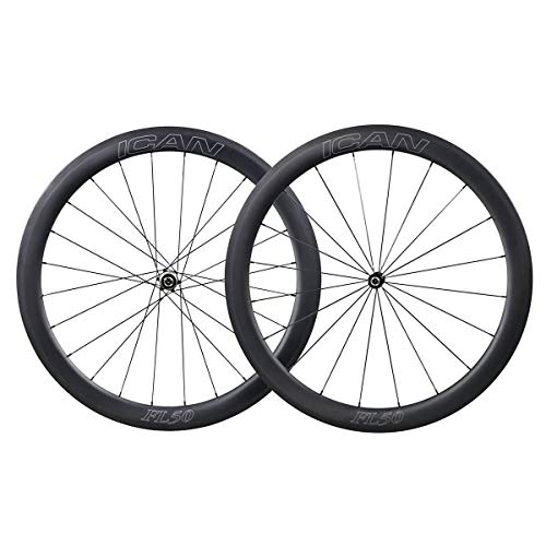 TRIAERO Juego de ruedas para bicicleta de carretera de carbono, 25 mm de ancho, 50 mm de profundidad para neumáticos Tubeless Ready 1578 g