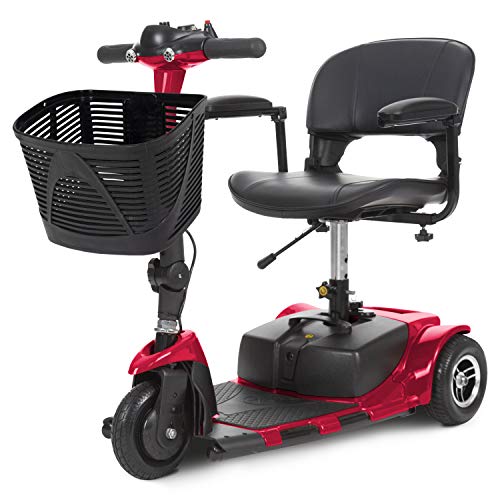 Vive - Patinete de 3 ruedas con dispositivo móvil para silla de ruedas para adultos, plegable, portátil y compacto para viajes, batería extendida de largo alcance con cargador y cesta incluidos, Rojo